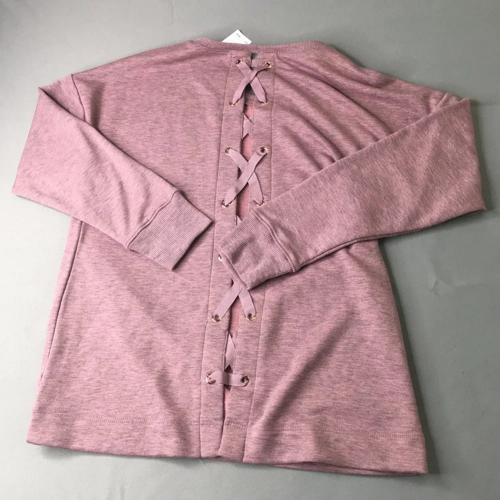 Justice Sweatshirt Girls 8 Pink Mauve Glitter Lace Up Back Relaxed Tunic